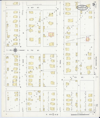 Sanborn Fire Insurance Map from Hoopeston, Vermilion County, Illinois (1913), Sheet #0009 - Complete Map Set gallery image, historic Sanborn map, vintage wall art, Illinois Illinois