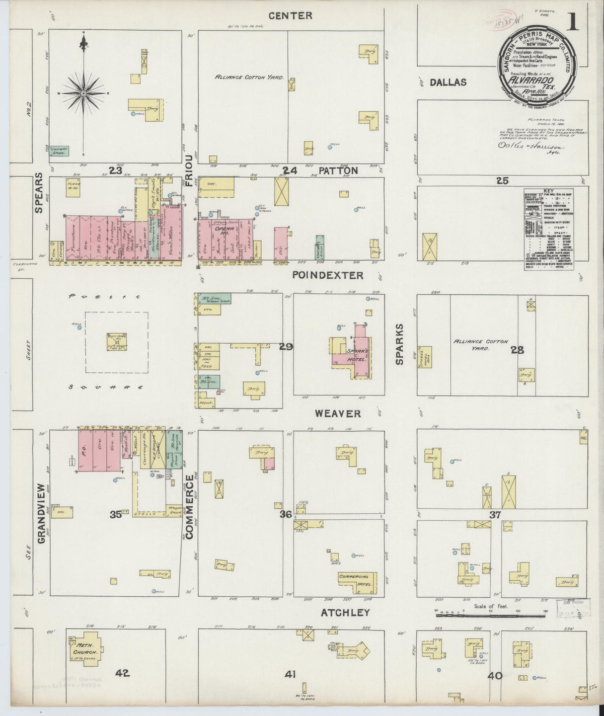 Sanborn Fire Insurance Map from Alvarado, Johnson County, Texas (1891), Sheet #0001 - Complete Map Set gallery image, historic Sanborn map, vintage wall art, Texas Texas