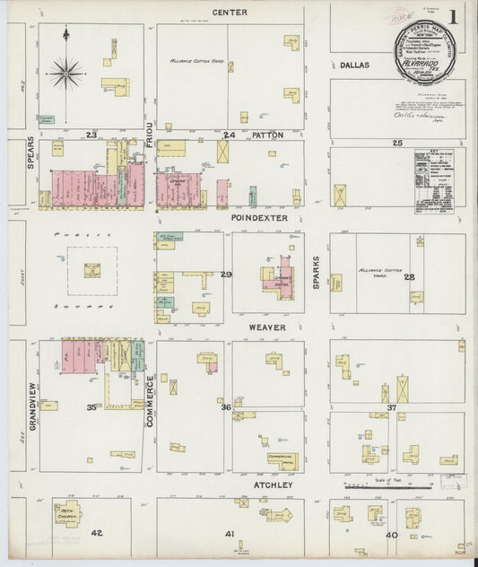 Sanborn Fire Insurance Map from Alvarado, Johnson County, Texas (1891), Sheet #0001 - Complete Map Set gallery image, historic Sanborn map, vintage wall art, Texas Texas