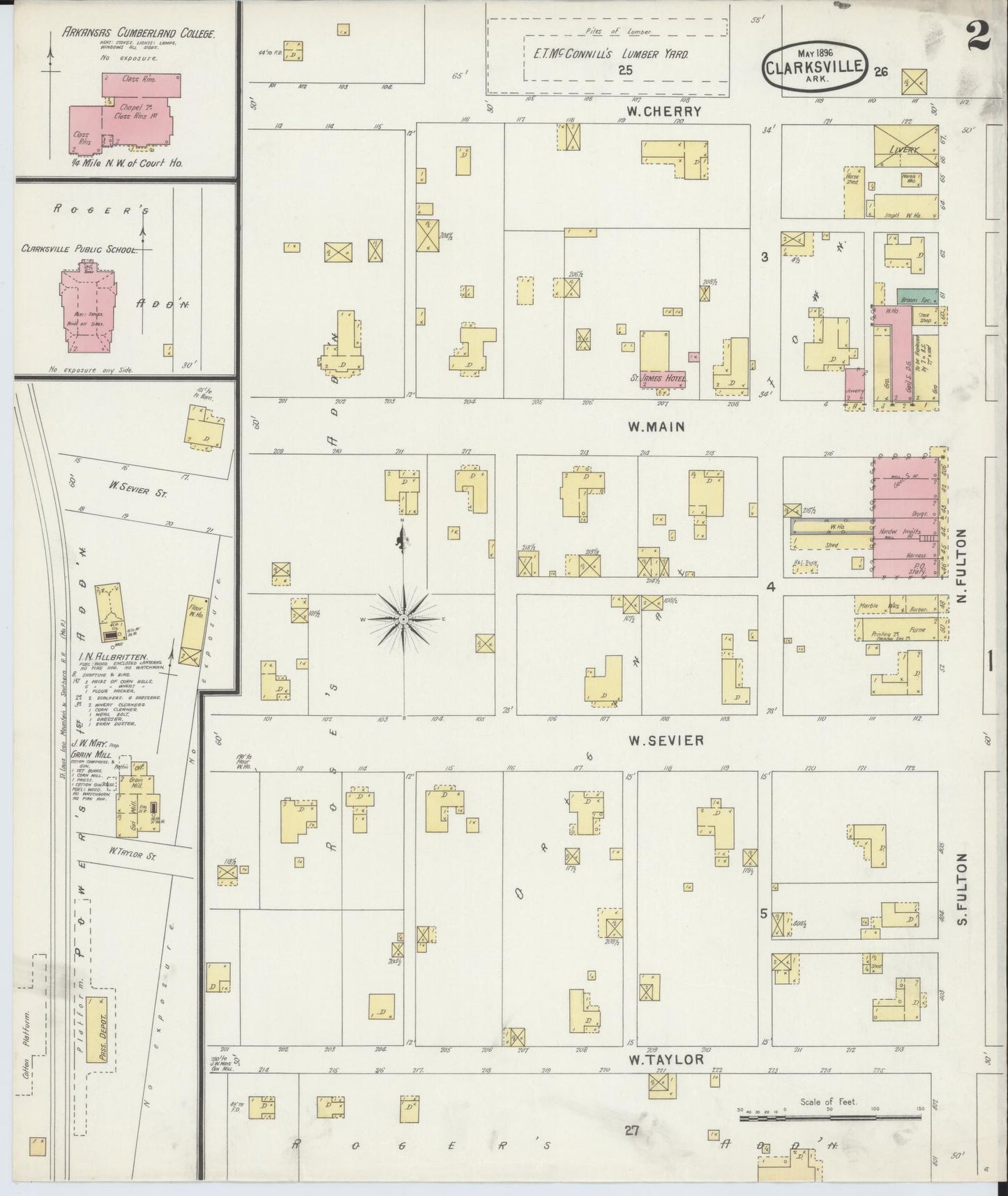 Sanborn Fire Insurance Map from Clarksville, Johnson County, Arkansas (1896), Sheet #0002 - Historic Sanborn Fire Insurance Map Print, vintage old map wall art, antique decor, genealogy gift, Arkansas Arkansas map