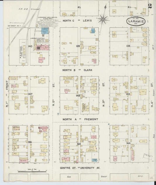Sanborn Fire Insurance Map from Laramie, Albany County, Wyoming (1890), Sheet #0002 - Historic Sanborn Fire Insurance Map Print, vintage old map wall art, antique decor, genealogy gift, Wyoming Wyoming map