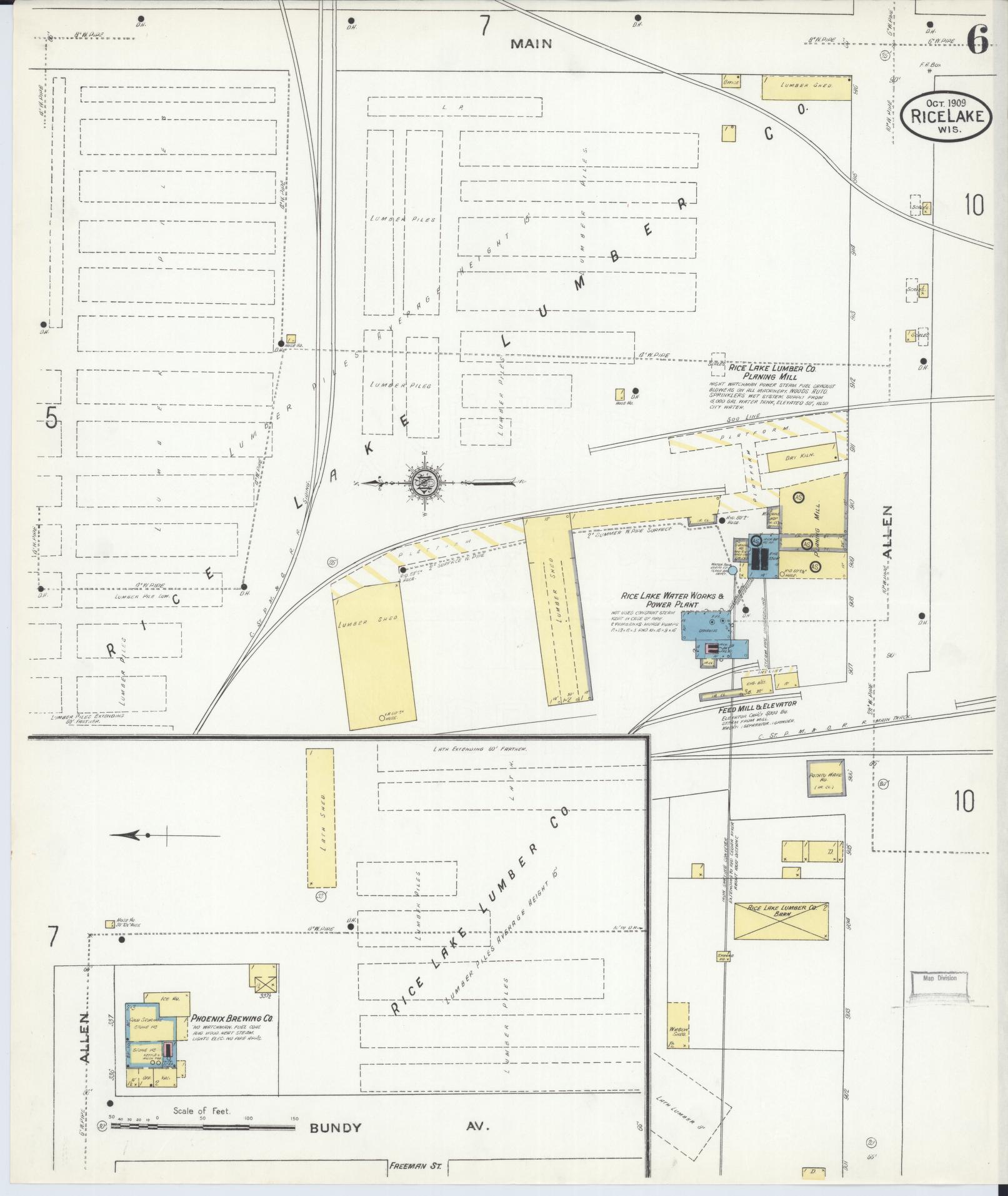 Sanborn Fire Insurance Map from Rice Lake, Barron County, Wisconsin (1909), Sheet #0006 - Complete Map Set gallery image, historic Sanborn map, vintage wall art, Wisconsin Wisconsin