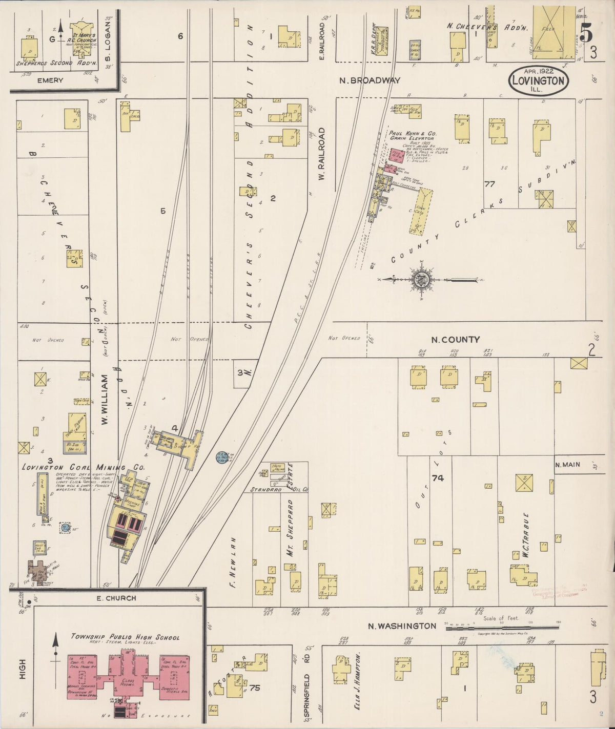 Sanborn Fire Insurance Map from Lovington, Moultrie County, Illinois (1922), Sheet #0005 - Complete Map Set gallery image, historic Sanborn map, vintage wall art, Illinois Illinois