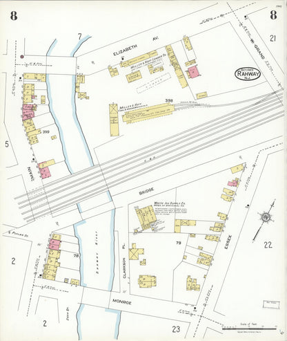 Sanborn Fire Insurance Map from Rahway, Union County, New Jersey (1923), Sheet #0008 - Historic Sanborn Fire Insurance Map Print, vintage old map wall art, antique decor, genealogy gift, New Jersey New Jersey map