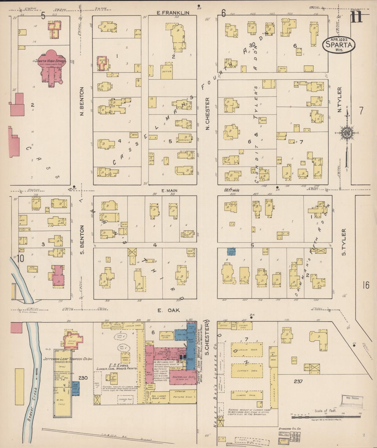 Sanborn Fire Insurance Map from Sparta, Monroe County, Wisconsin (1922), Sheet #0011 - Complete Map Set gallery image, historic Sanborn map, vintage wall art, Wisconsin Wisconsin