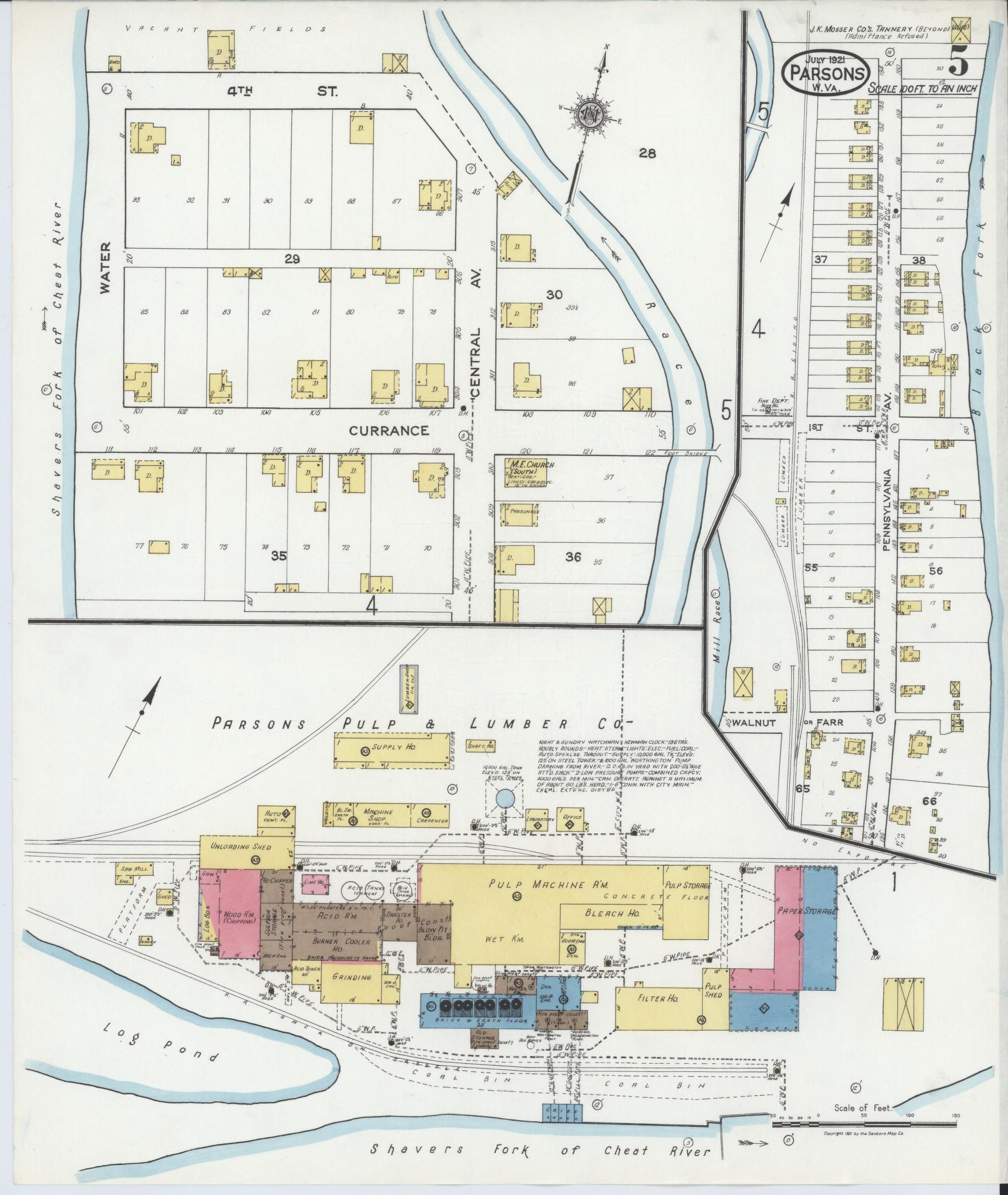 Sanborn Fire Insurance Map from Parsons, Tucker County, West Virginia (1921), Sheet #0005 - Complete Map Set gallery image, historic Sanborn map, vintage wall art, West Virginia West Virginia