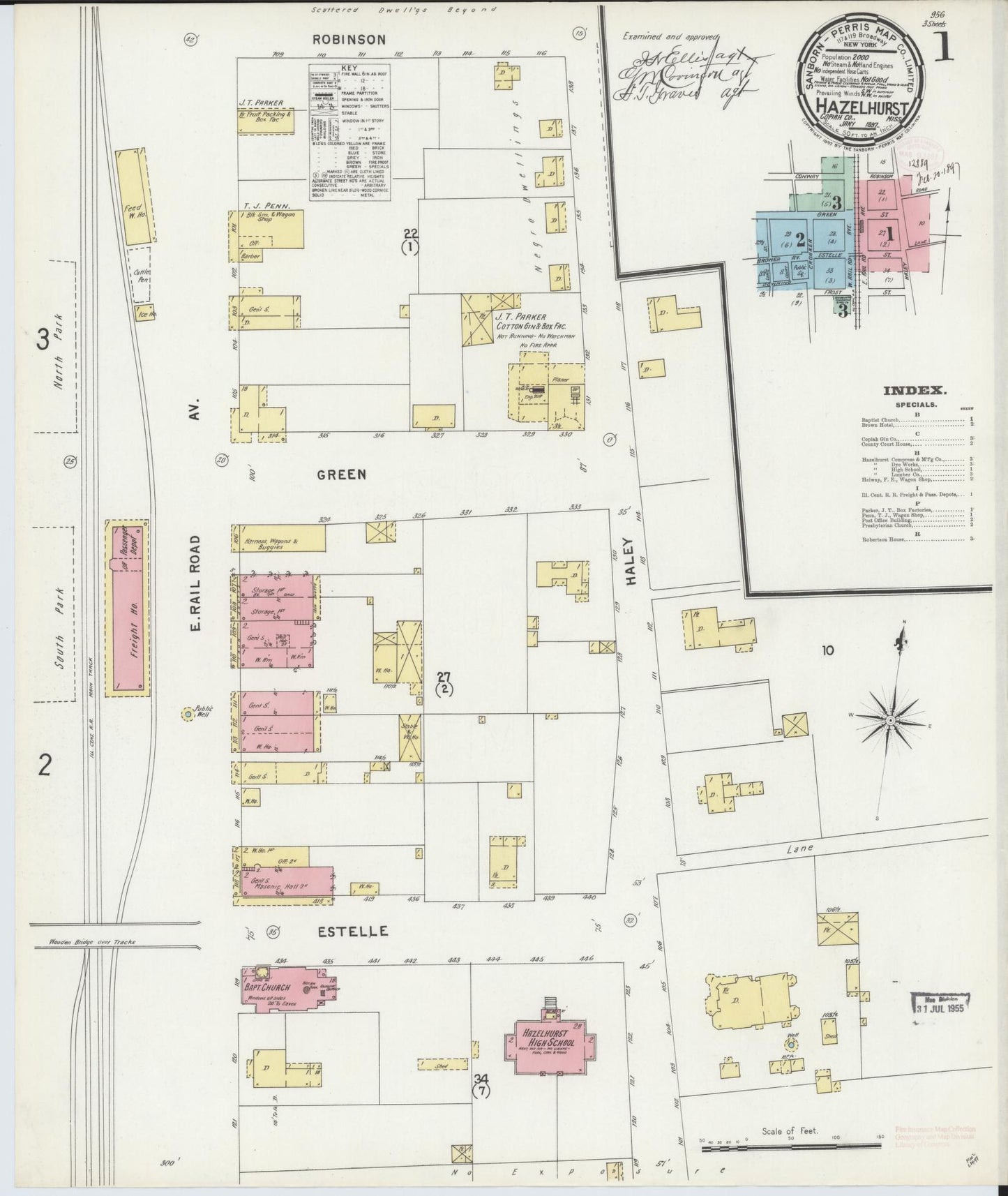 Sanborn Fire Insurance Map from Hazlehurst, Copiah County, Mississippi (1897), Sheet #0001 - Complete Map Set gallery image, historic Sanborn map, vintage wall art, Mississippi Mississippi