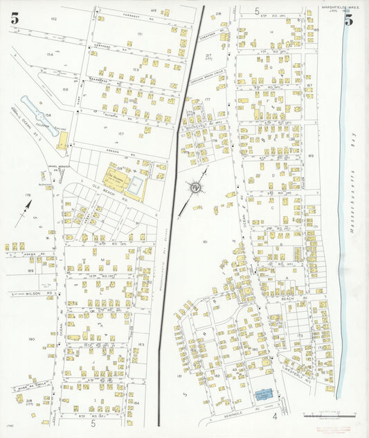 Sanborn Fire Insurance Map from Marshfield, Plymouth County, Massachusetts (1933), Sheet #0005 - Historic Sanborn Fire Insurance Map Print, vintage old map wall art, antique decor, genealogy gift, Massachusetts Massachusetts map