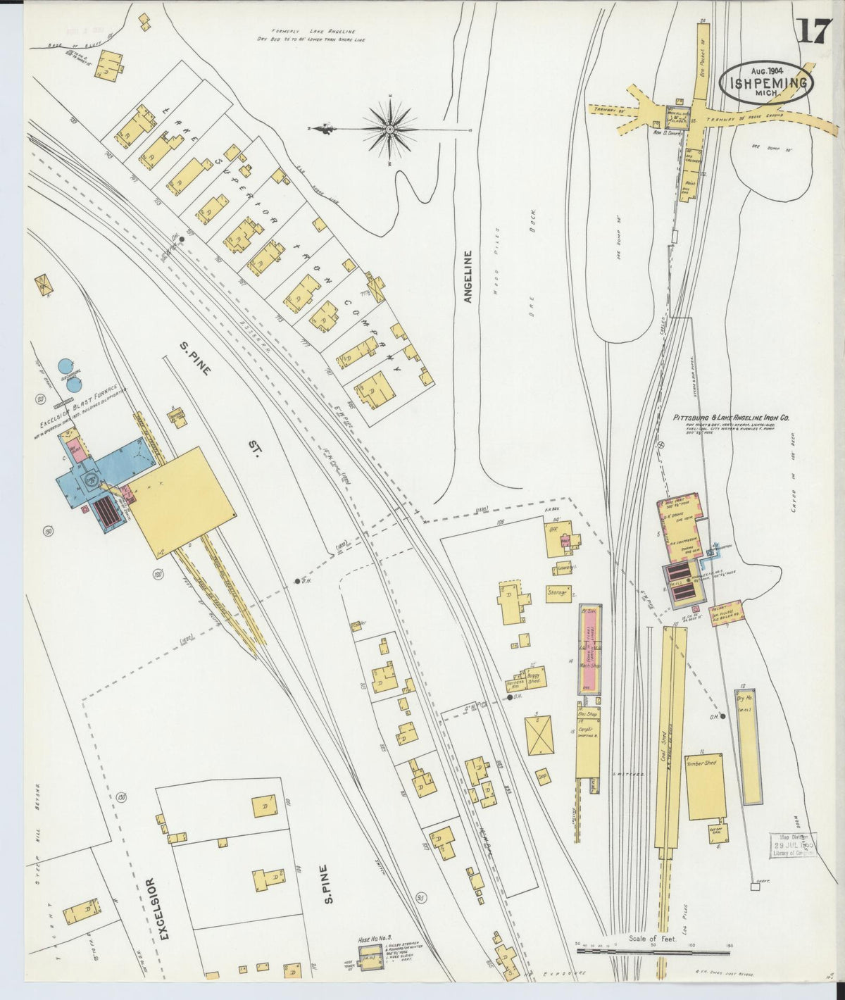 Sanborn Fire Insurance Map from Ishpeming, Marquette County, Michigan (1904), Sheet #0017 - Historic Sanborn Fire Insurance Map Print, vintage old map wall art, antique decor, genealogy gift, Michigan Michigan map