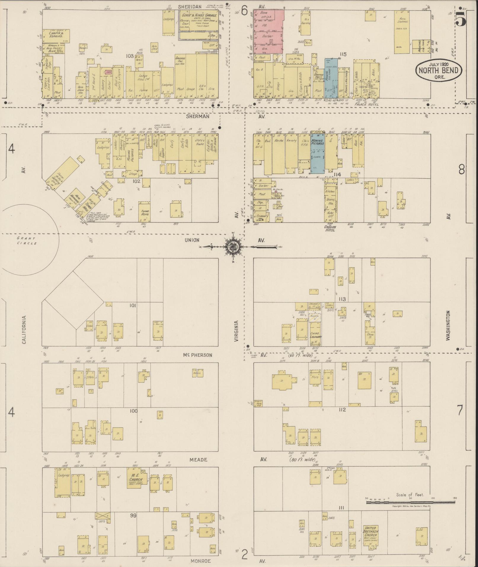 Sanborn Fire Insurance Map from North Bend, Coos County, Oregon (1920), Sheet #0005 - Complete Map Set gallery image, historic Sanborn map, vintage wall art, Oregon Oregon