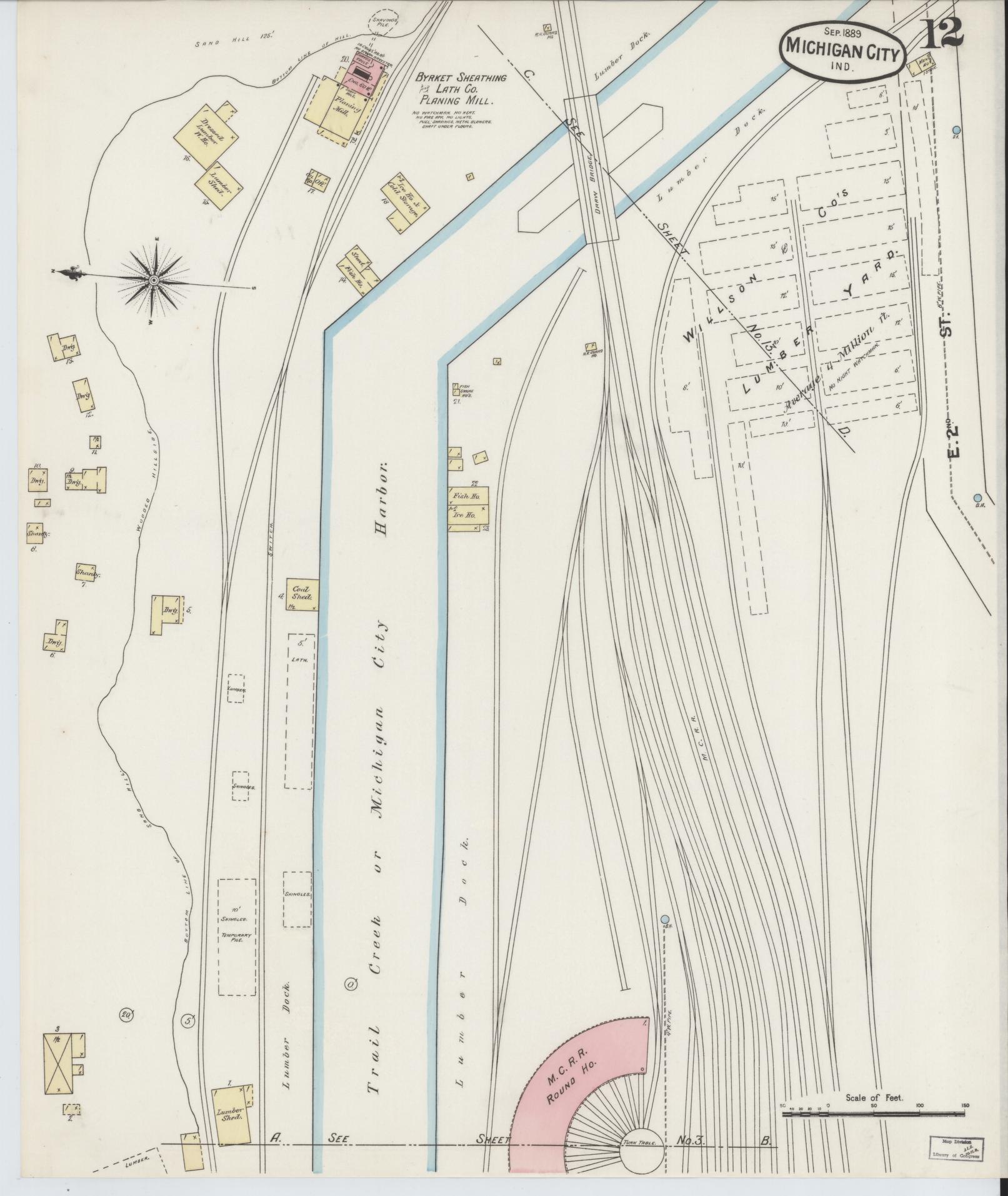 Sanborn Fire Insurance Map from Michigan City, La Porte County, Indiana (1889), Sheet #0012 - Historic Sanborn Fire Insurance Map Print, vintage old map wall art, antique decor, genealogy gift, Michigan Michigan map