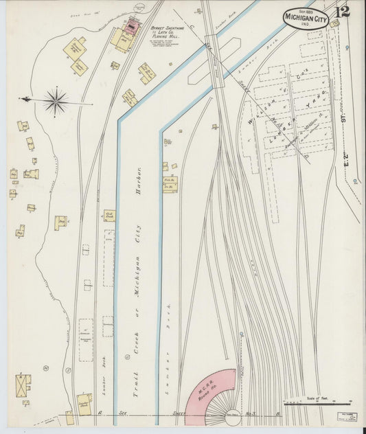 Sanborn Fire Insurance Map from Michigan City, La Porte County, Indiana (1889), Sheet #0012 - Historic Sanborn Fire Insurance Map Print, vintage old map wall art, antique decor, genealogy gift, Michigan Michigan map