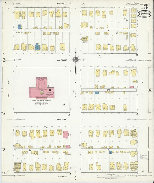 Sanborn Fire Insurance Map from Lawton, Comanche County, Oklahoma (1918), Sheet #0003 - Historic Sanborn Fire Insurance Map Print, vintage old map wall art, antique decor, genealogy gift, Oklahoma Oklahoma map