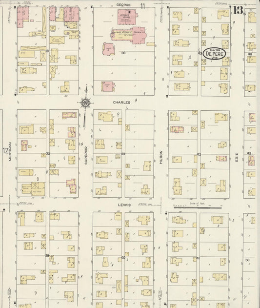 Sanborn Fire Insurance Map from De Pere, Brown County, Wisconsin (1914), Sheet #0013 - Historic Sanborn Fire Insurance Map Print, vintage old map wall art, antique decor, genealogy gift, Wisconsin Wisconsin map