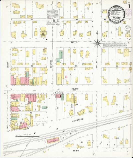 Sanborn Fire Insurance Map from Wilton Junction, Muscatine County, Iowa (1901), Sheet #0001 - Historic Sanborn Fire Insurance Map Print, vintage old map wall art