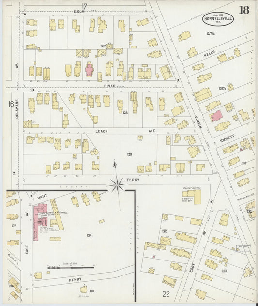 Sanborn Fire Insurance Map from Hornell, Steuben County, New York (1898), Sheet #0018 - Historic Sanborn Fire Insurance Map Print, vintage old map wall art, antique decor, genealogy gift, New York New York map