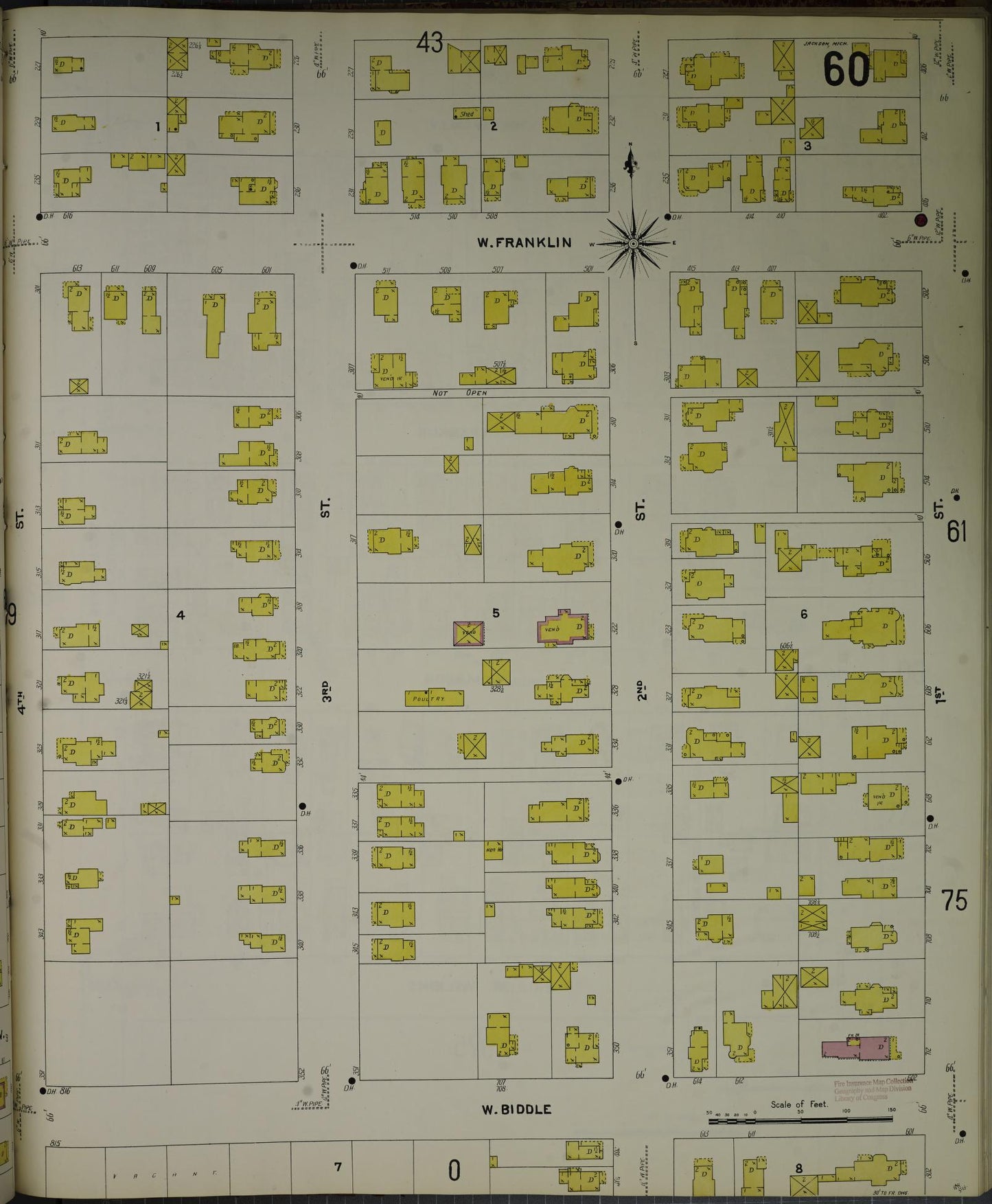 Sanborn Fire Insurance Map from Jackson, Jackson County, Michigan (1907), Sheet #0060 - Complete Map Set gallery image, historic Sanborn map, vintage wall art, Michigan Michigan