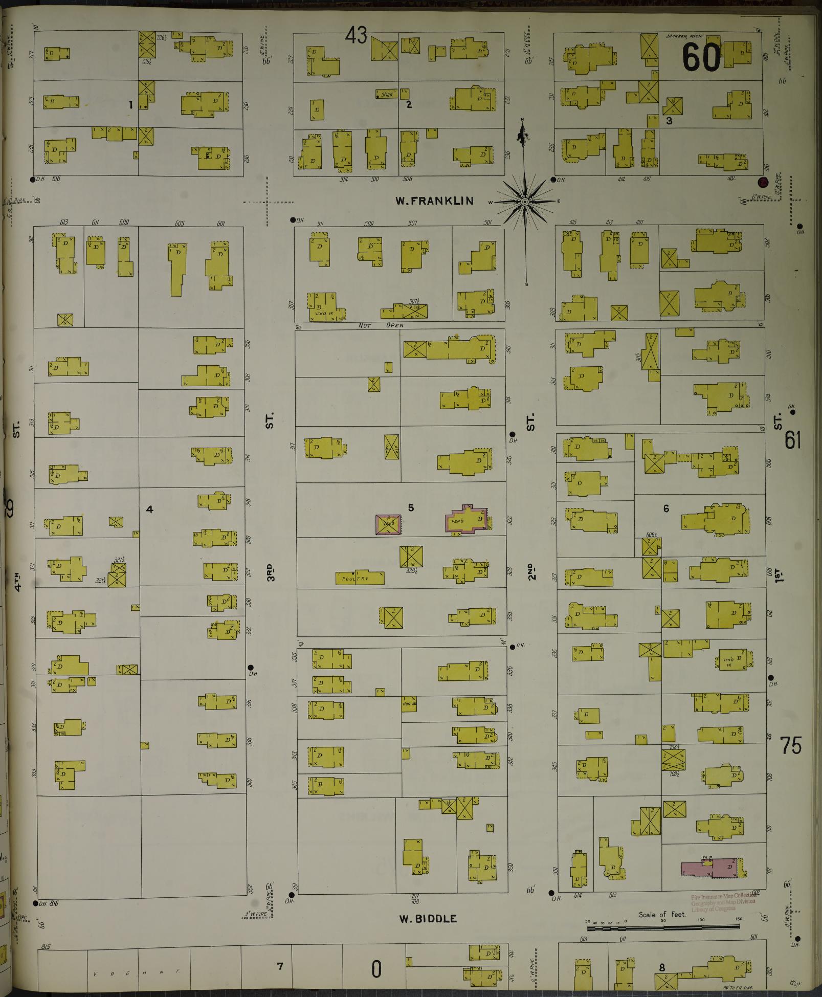 Sanborn Fire Insurance Map from Jackson, Jackson County, Michigan (1907), Sheet #0060 - Complete Map Set gallery image, historic Sanborn map, vintage wall art, Michigan Michigan
