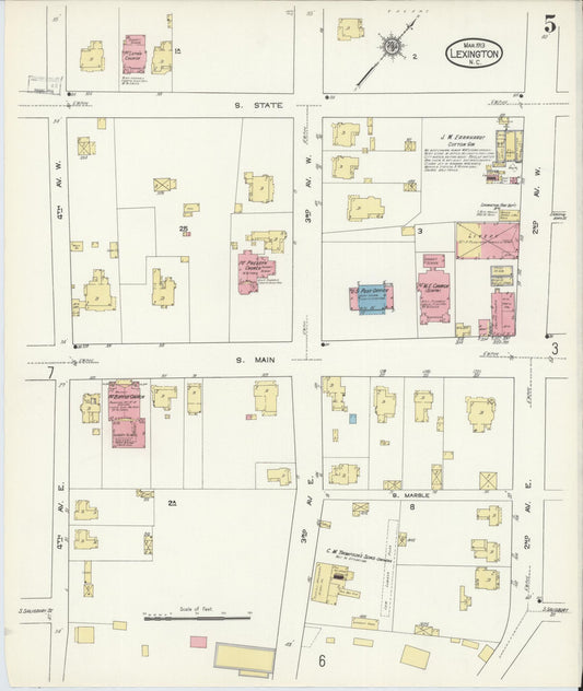 Sanborn Fire Insurance Map from Lexington, Davidson County, North Carolina (1913), Sheet #0005 - Historic Sanborn Fire Insurance Map Print, vintage old map wall art, antique decor, genealogy gift, North Carolina North Carolina map
