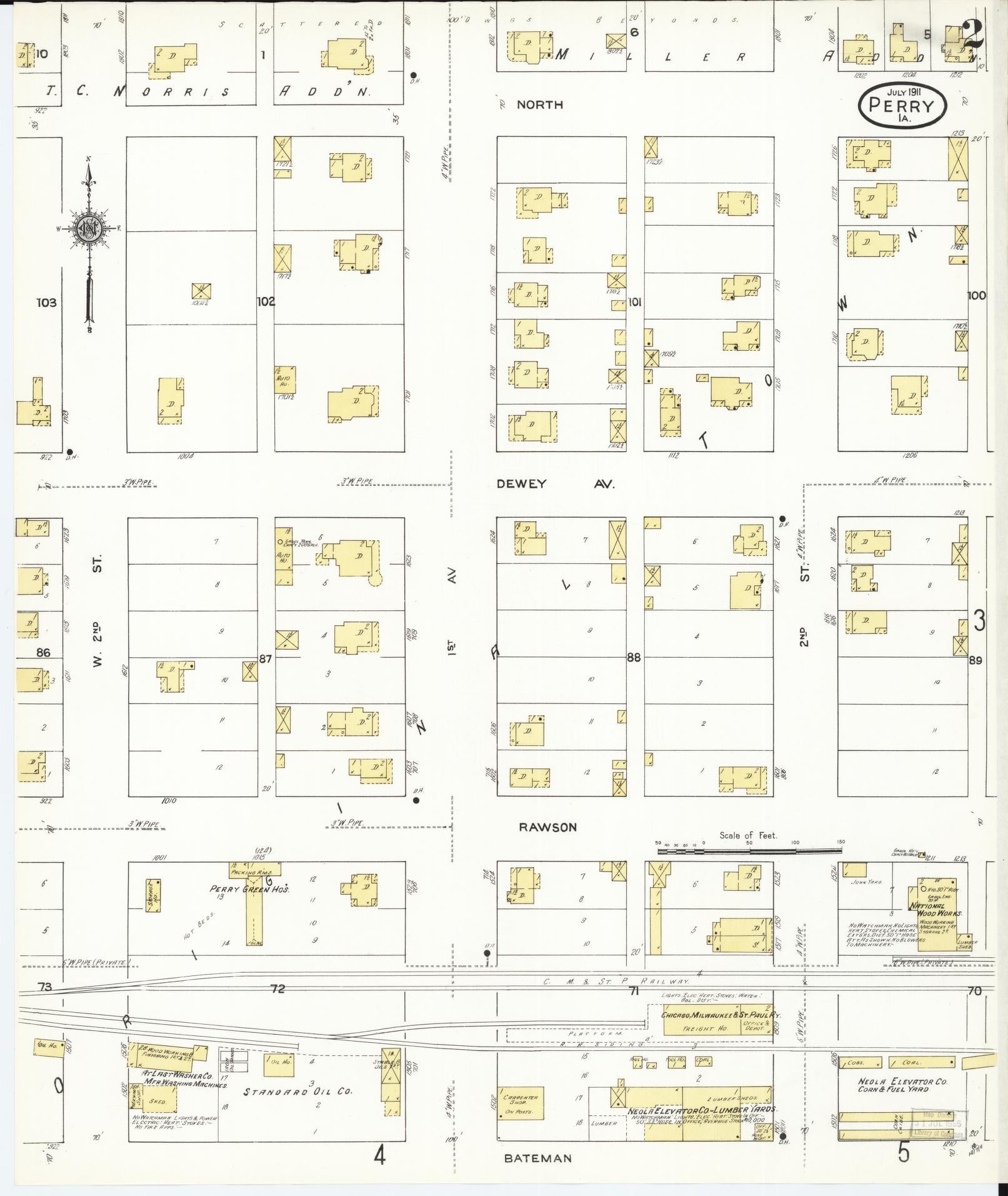 Sanborn Fire Insurance Map from Perry, Dallas County, Iowa (1911), Sheet #0002 - Historic Sanborn Fire Insurance Map Print, vintage old map wall art