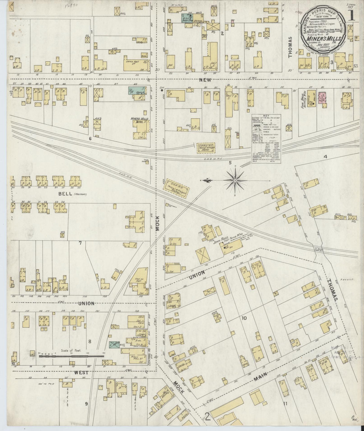 Sanborn Fire Insurance Map from Miners Mills, Luzerne County, Pennsylvania (1897), Sheet #0001 - Historic Sanborn Fire Insurance Map Print, vintage old map wall art, antique decor, genealogy gift, Pennsylvania Pennsylvania map