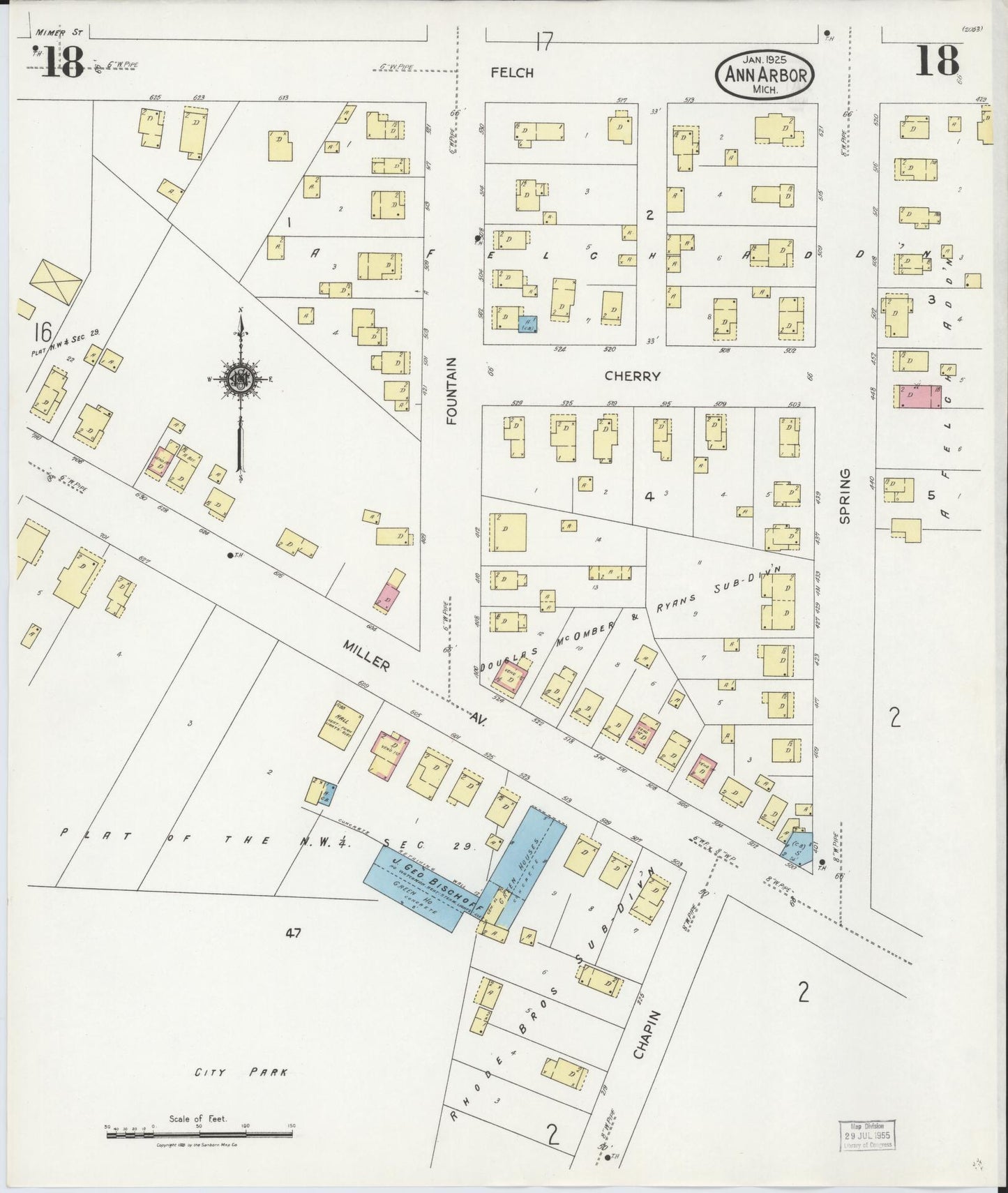 Sanborn Fire Insurance Map from Ann Arbor, Washtenaw County, Michigan (1925), Sheet #0018 - Historic Sanborn Fire Insurance Map Print, vintage old map wall art, antique decor, genealogy gift, Michigan Michigan map