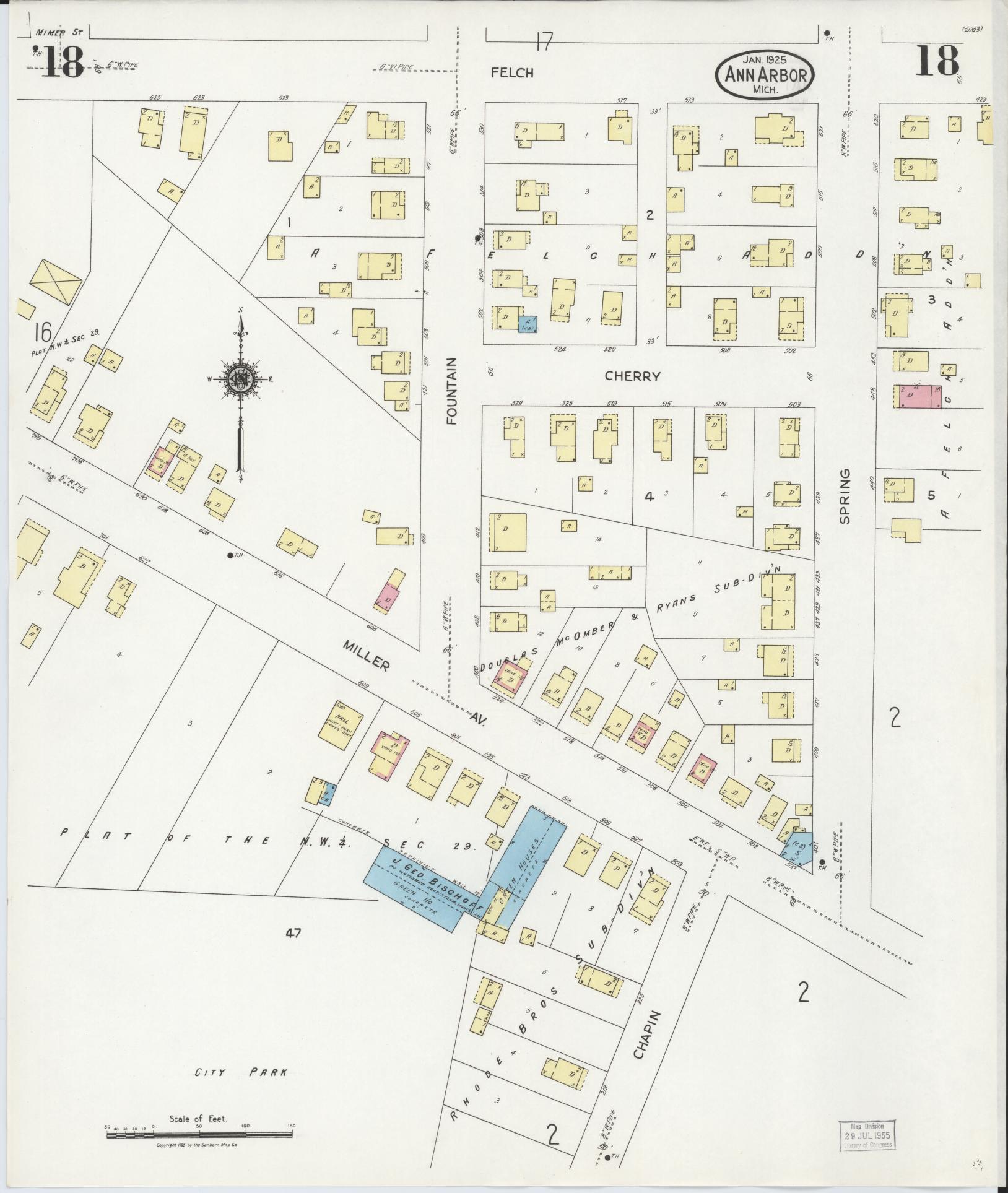 Sanborn Fire Insurance Map from Ann Arbor, Washtenaw County, Michigan (1925), Sheet #0018 - Historic Sanborn Fire Insurance Map Print, vintage old map wall art, antique decor, genealogy gift, Michigan Michigan map