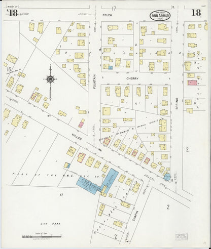 Sanborn Fire Insurance Map from Ann Arbor, Washtenaw County, Michigan (1925), Sheet #0018 - Historic Sanborn Fire Insurance Map Print, vintage old map wall art, antique decor, genealogy gift, Michigan Michigan map