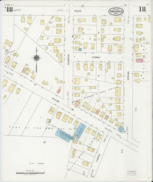 Sanborn Fire Insurance Map from Ann Arbor, Washtenaw County, Michigan (1925), Sheet #0018 - Historic Sanborn Fire Insurance Map Print, vintage old map wall art, antique decor, genealogy gift, Michigan Michigan map
