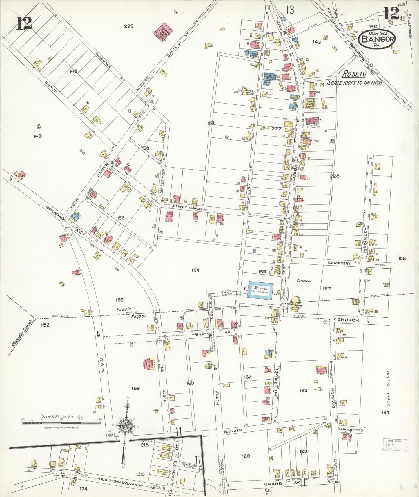 Sanborn Fire Insurance Map from Bangor, Northampton County, Pennsylvania (1923), Sheet #0012 - Historic Sanborn Fire Insurance Map Print, vintage old map wall art, antique decor, genealogy gift, Pennsylvania Pennsylvania map