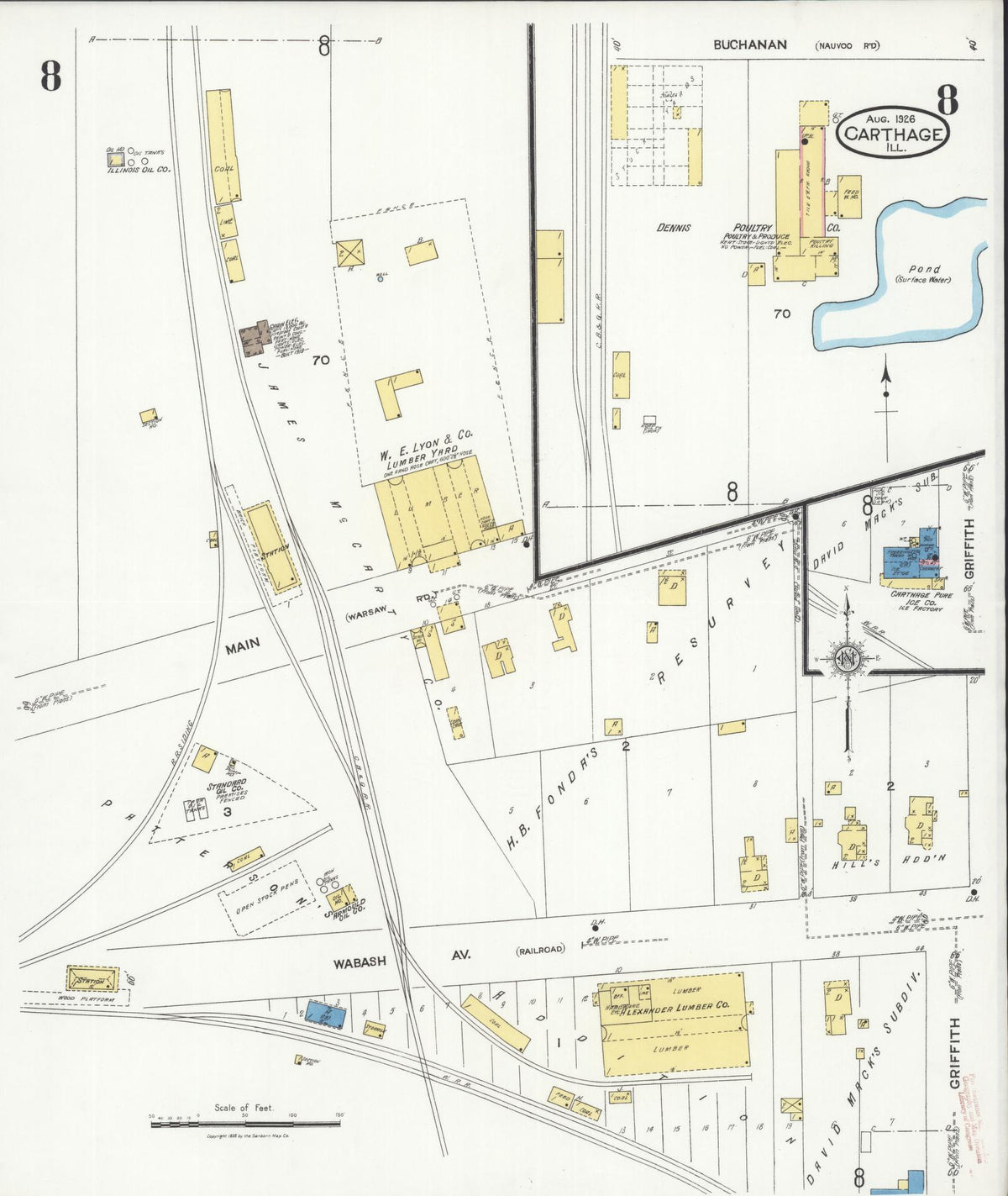Sanborn Fire Insurance Map from Carthage, Hancock County, Illinois (1926), Sheet #0008 - Complete Map Set gallery image, historic Sanborn map, vintage wall art, Illinois Illinois