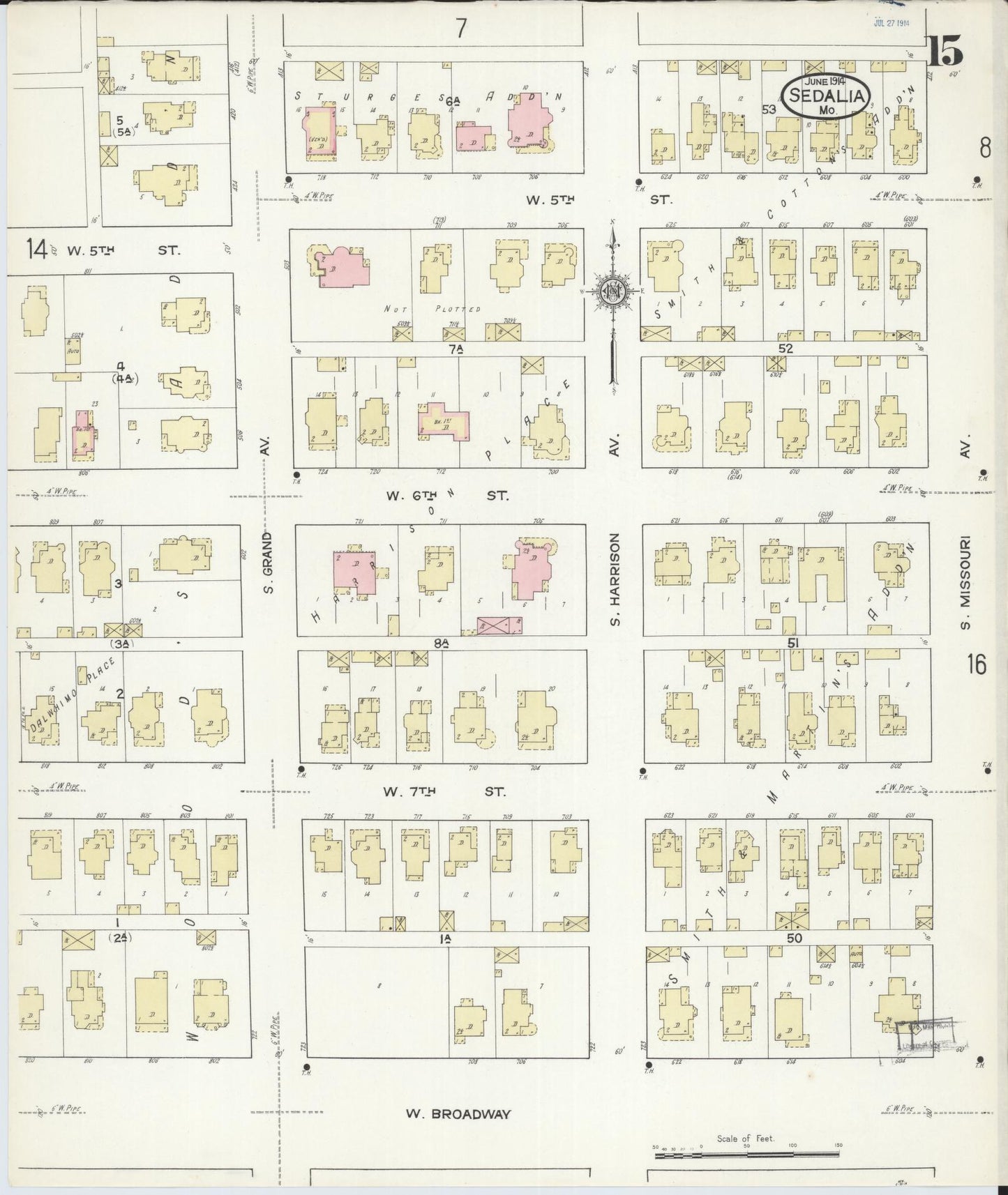 Sanborn Fire Insurance Map from Sedalia, Pettis County, Missouri (1914), Sheet #0015 - Historic Sanborn Fire Insurance Map Print, vintage old map wall art, antique decor, genealogy gift, Missouri Missouri map