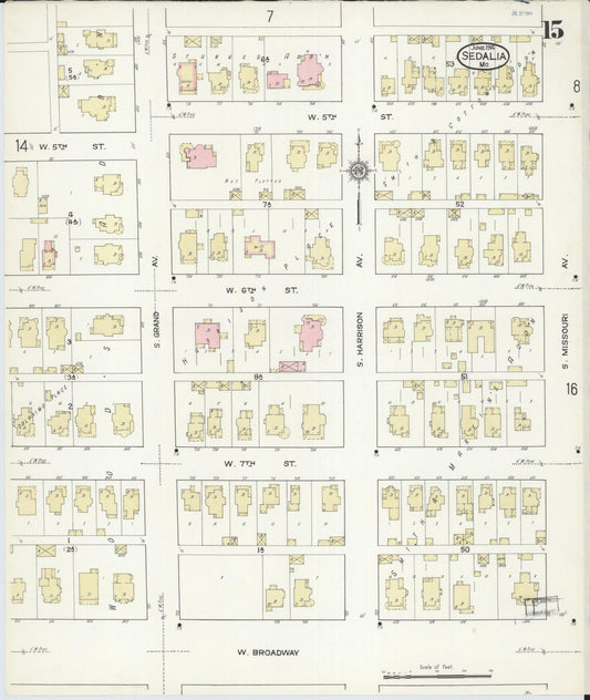 Sanborn Fire Insurance Map from Sedalia, Pettis County, Missouri (1914), Sheet #0015 - Historic Sanborn Fire Insurance Map Print, vintage old map wall art, antique decor, genealogy gift, Missouri Missouri map