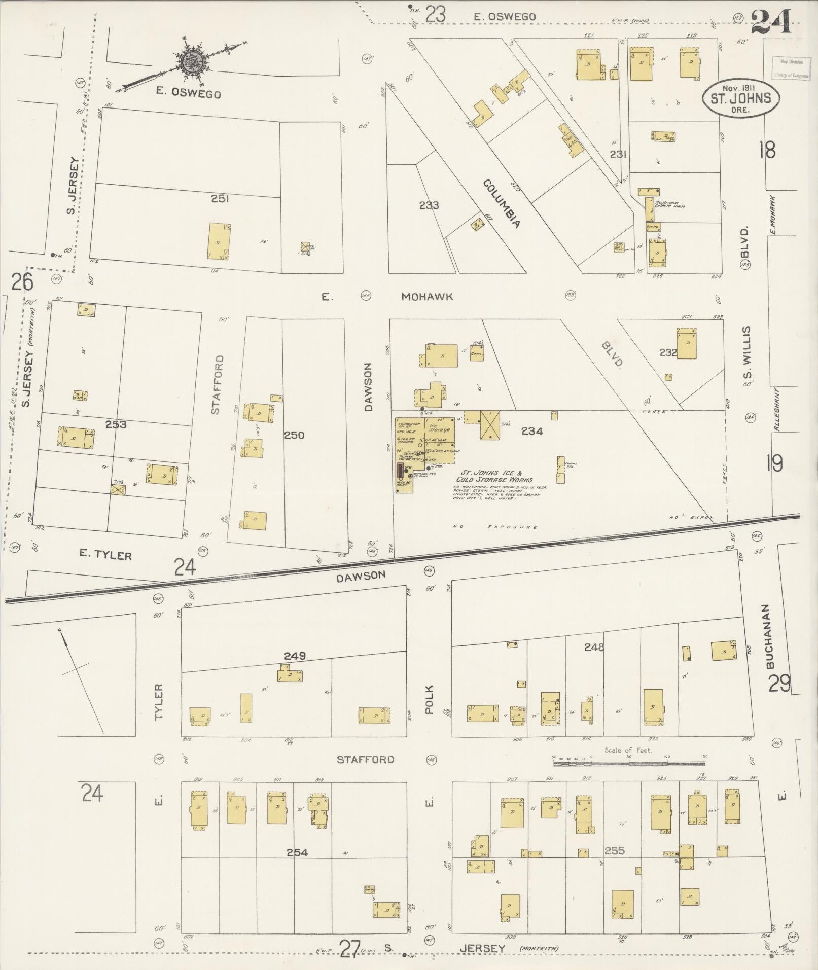 Sanborn Fire Insurance Map from Saint Johns, Multnomah County, Oregon (1911), Sheet #0024 - Complete Map Set gallery image, historic Sanborn map, vintage wall art, Oregon Oregon