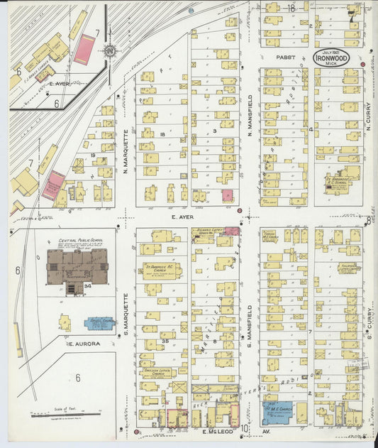 Sanborn Fire Insurance Map from Ironwood, Gogebic County, Michigan (1921), Sheet #0007 - Historic Sanborn Fire Insurance Map Print, vintage old map wall art, antique decor, genealogy gift, Michigan Michigan map