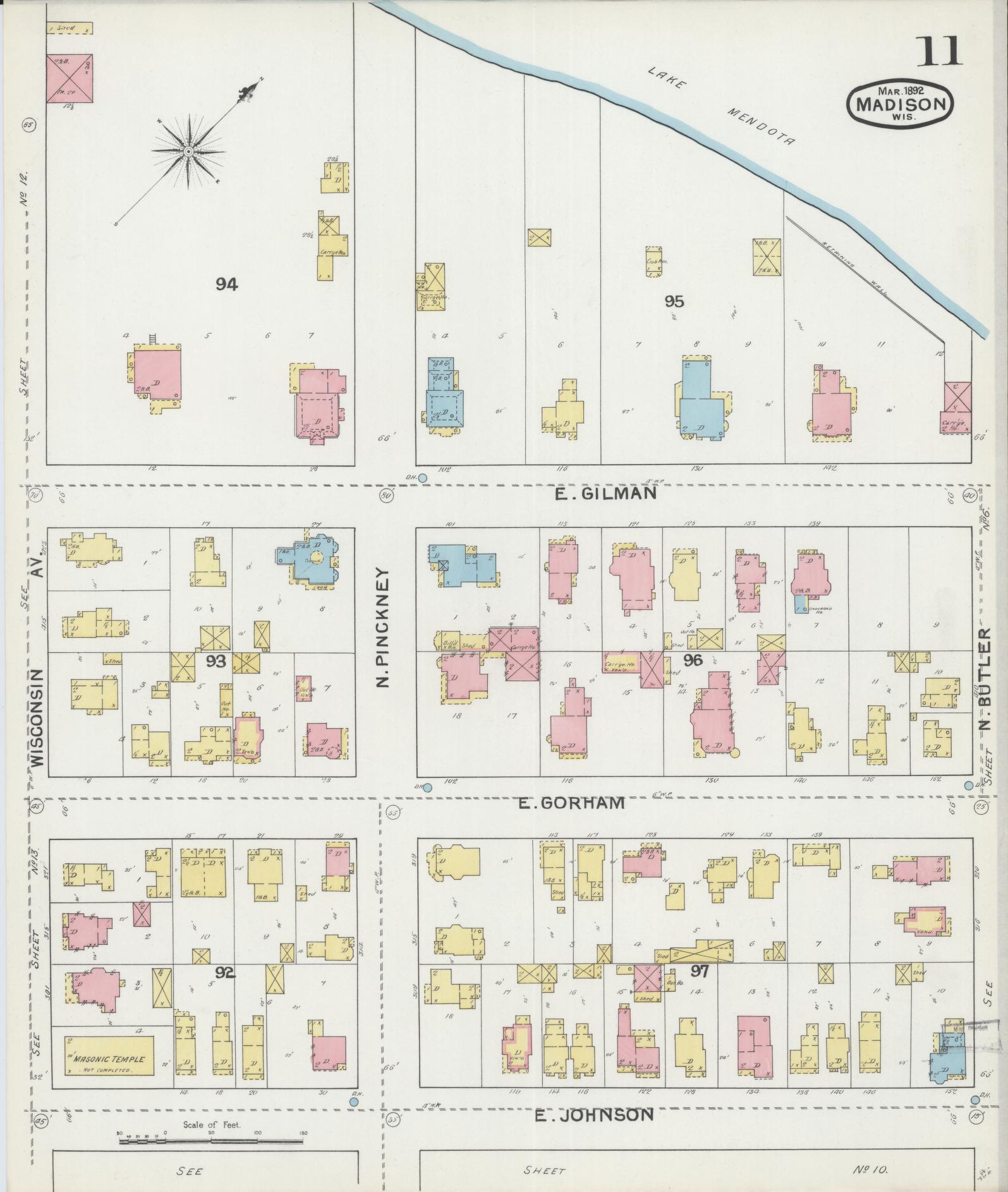 Sanborn Fire Insurance Map from Madison, Dane County, Wisconsin (1892), Sheet #0011 - Complete Map Set gallery image, historic Sanborn map, vintage wall art, Wisconsin Wisconsin
