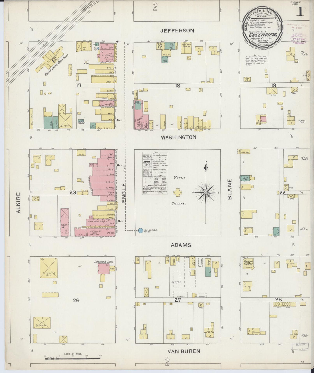 Sanborn Fire Insurance Map from Greenview, Menard County, Illinois (1893), Sheet #0001 - Complete Map Set gallery image, historic Sanborn map, vintage wall art, Illinois Illinois