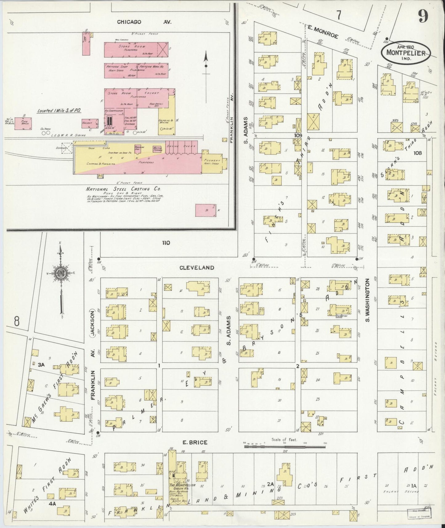 Sanborn Fire Insurance Map from Montpelier, Blackford County, Indiana (1910), Sheet #0009 - Historic Sanborn Fire Insurance Map Print, vintage old map wall art, antique decor, genealogy gift, Indiana Indiana map