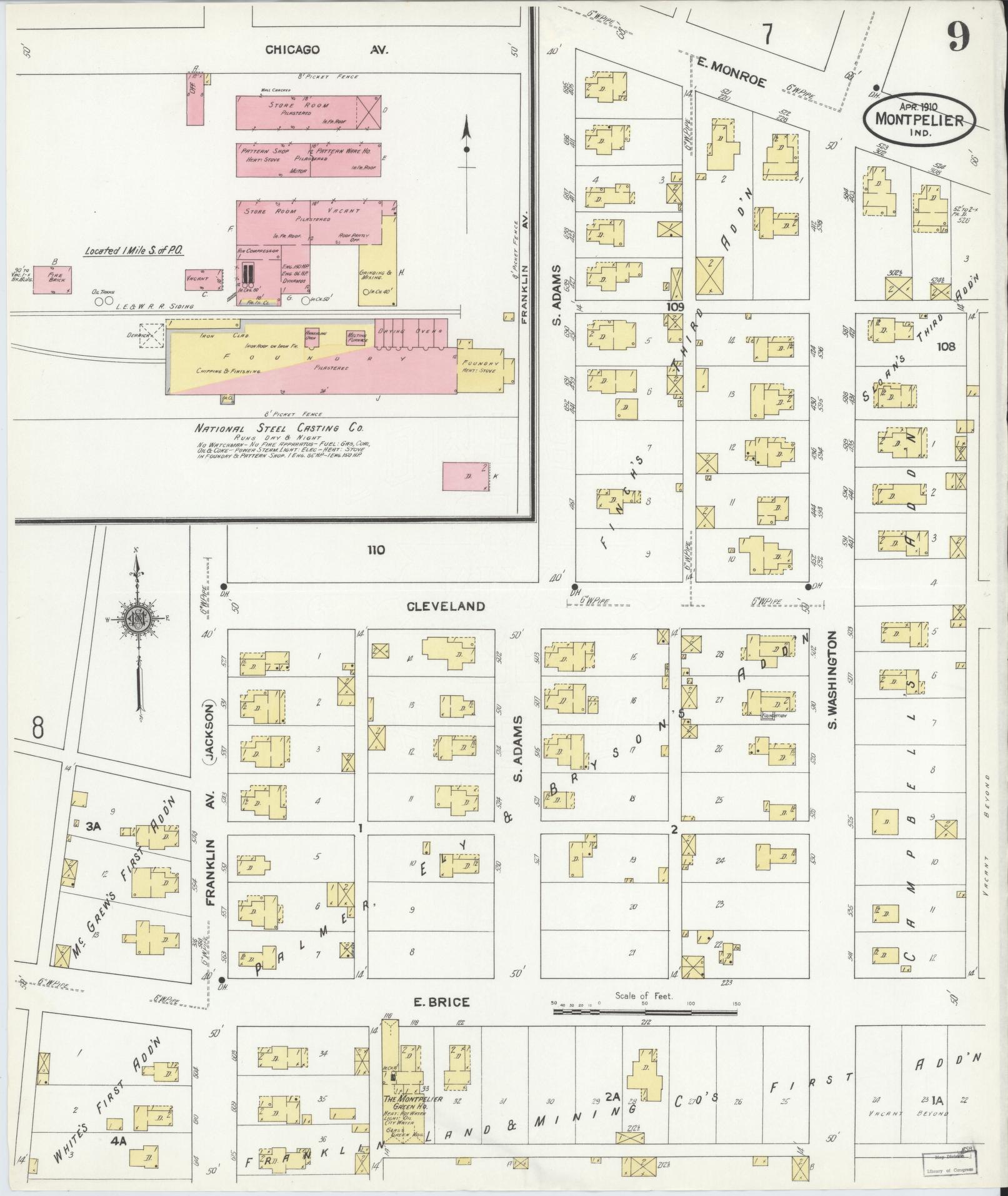 Sanborn Fire Insurance Map from Montpelier, Blackford County, Indiana (1910), Sheet #0009 - Historic Sanborn Fire Insurance Map Print, vintage old map wall art, antique decor, genealogy gift, Indiana Indiana map