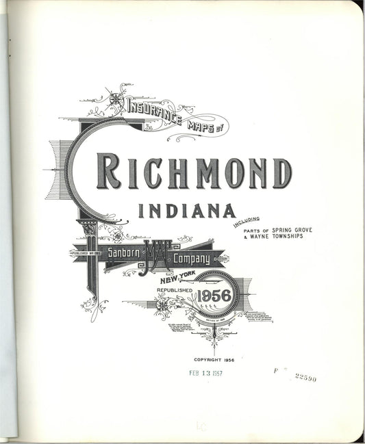 Sanborn Fire Insurance Map from Richmond, Wayne County, Indiana (1956), Sheet #0001 - Historic Sanborn Fire Insurance Map Print, vintage old map wall art, antique decor, genealogy gift, Indiana Indiana map