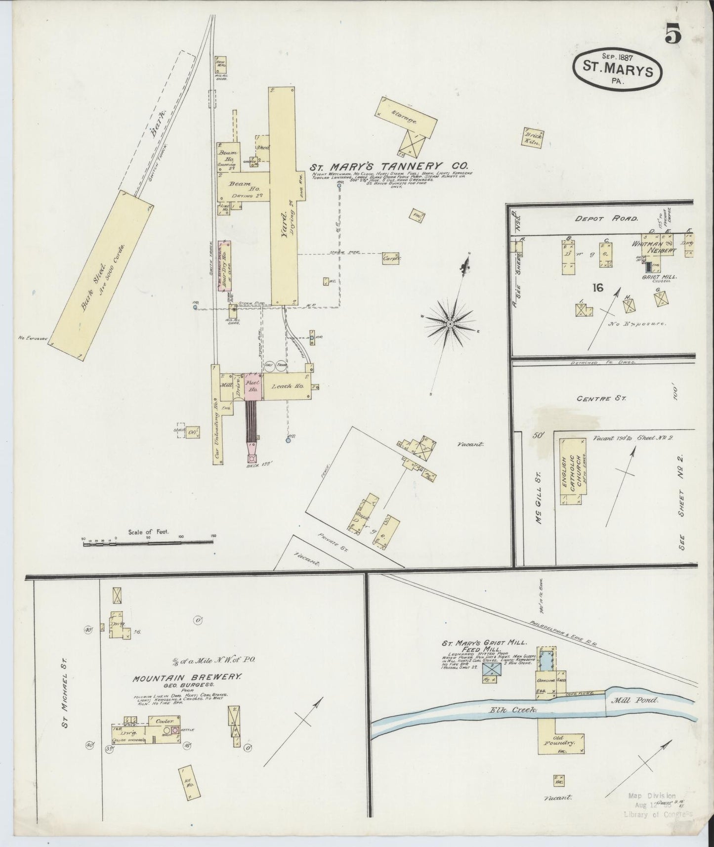 Sanborn Fire Insurance Map from Saint Marys, Elk County, Pennsylvania (1887), Sheet #0005 - Complete Map Set gallery image, historic Sanborn map, vintage wall art, Pennsylvania Pennsylvania