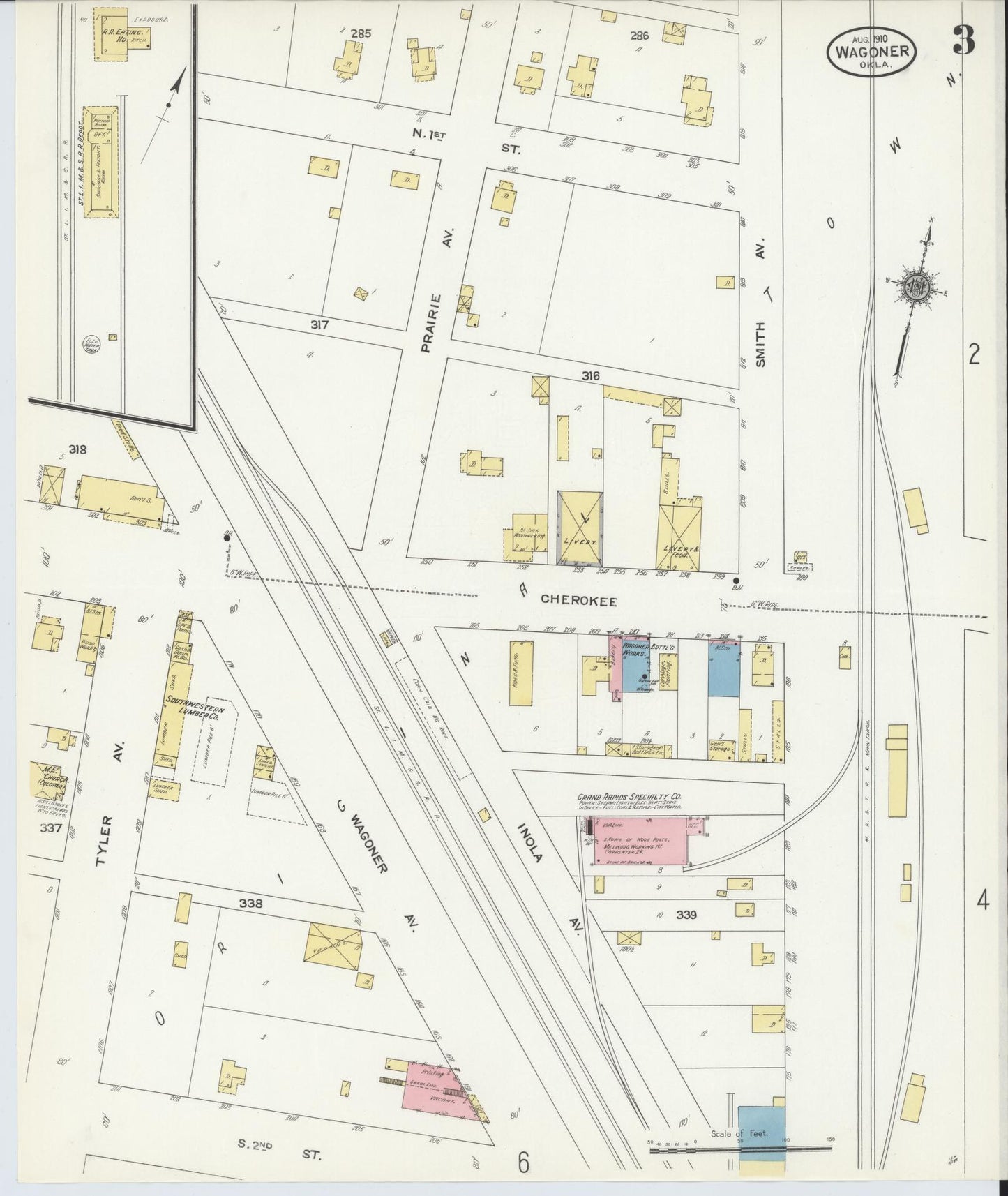 Sanborn Fire Insurance Map from Wagoner, Wagoner County, Oklahoma (1910), Sheet #0003 - Complete Map Set gallery image, historic Sanborn map, vintage wall art, Oklahoma Oklahoma