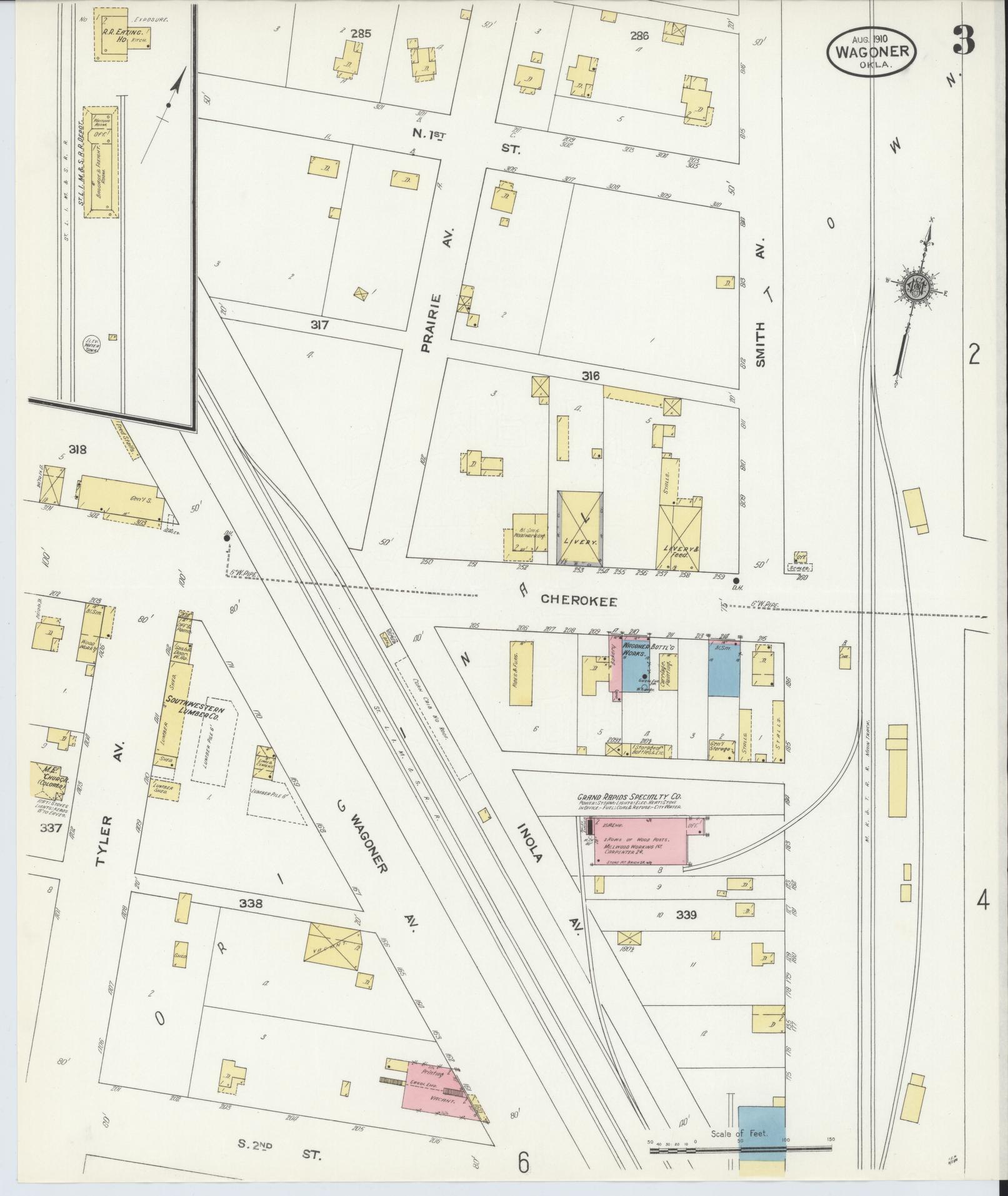 Sanborn Fire Insurance Map from Wagoner, Wagoner County, Oklahoma (1910), Sheet #0003 - Complete Map Set gallery image, historic Sanborn map, vintage wall art, Oklahoma Oklahoma