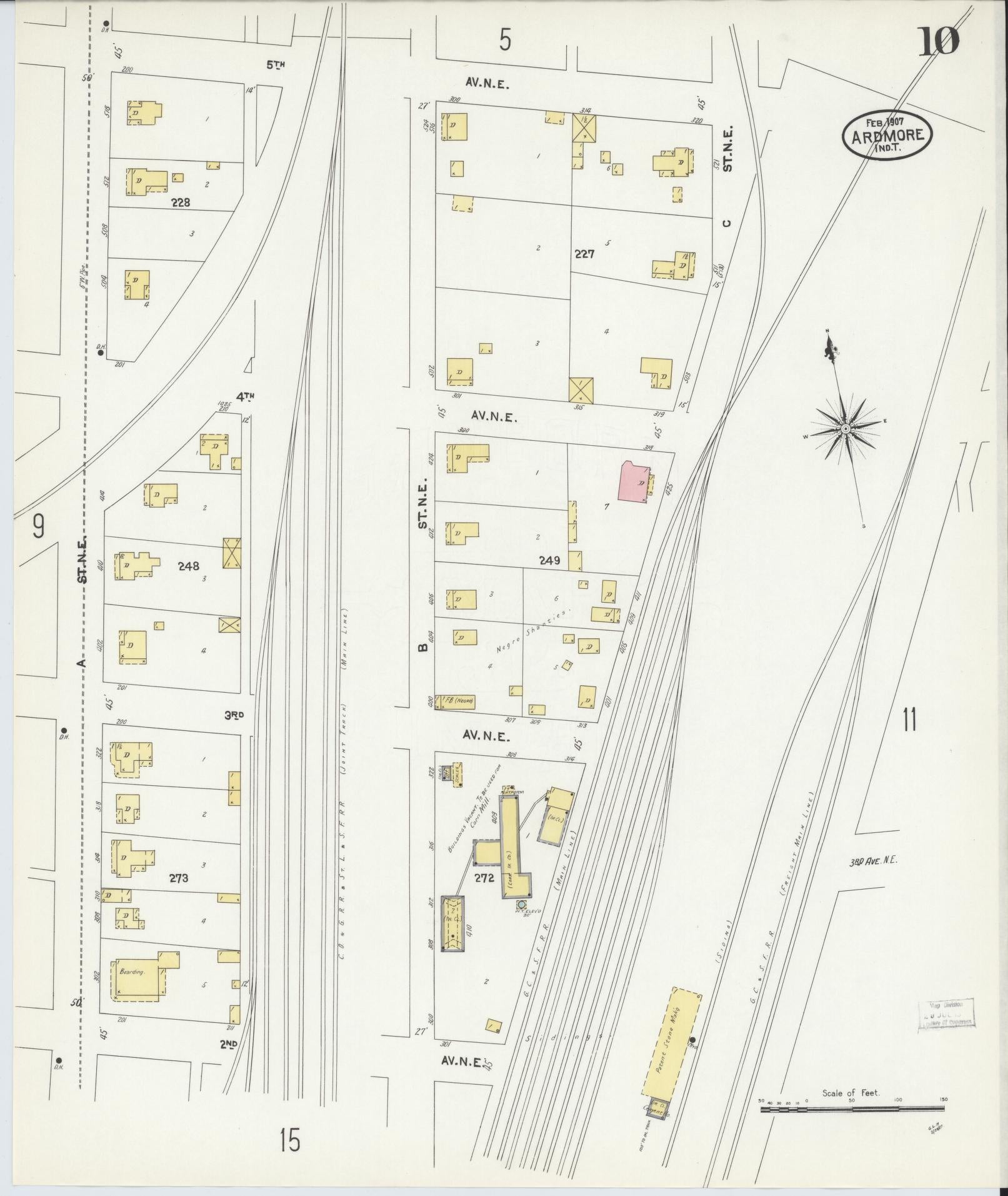 Sanborn Fire Insurance Map from Ardmore, Carter County, Oklahoma (1907), Sheet #0010 - Historic Sanborn Fire Insurance Map Print, vintage old map wall art, antique decor, genealogy gift, Oklahoma Oklahoma map