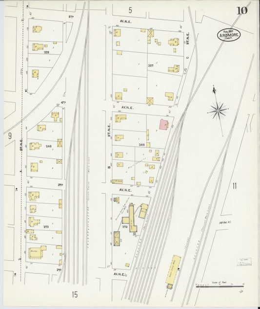 Sanborn Fire Insurance Map from Ardmore, Carter County, Oklahoma (1907), Sheet #0010 - Historic Sanborn Fire Insurance Map Print, vintage old map wall art, antique decor, genealogy gift, Oklahoma Oklahoma map