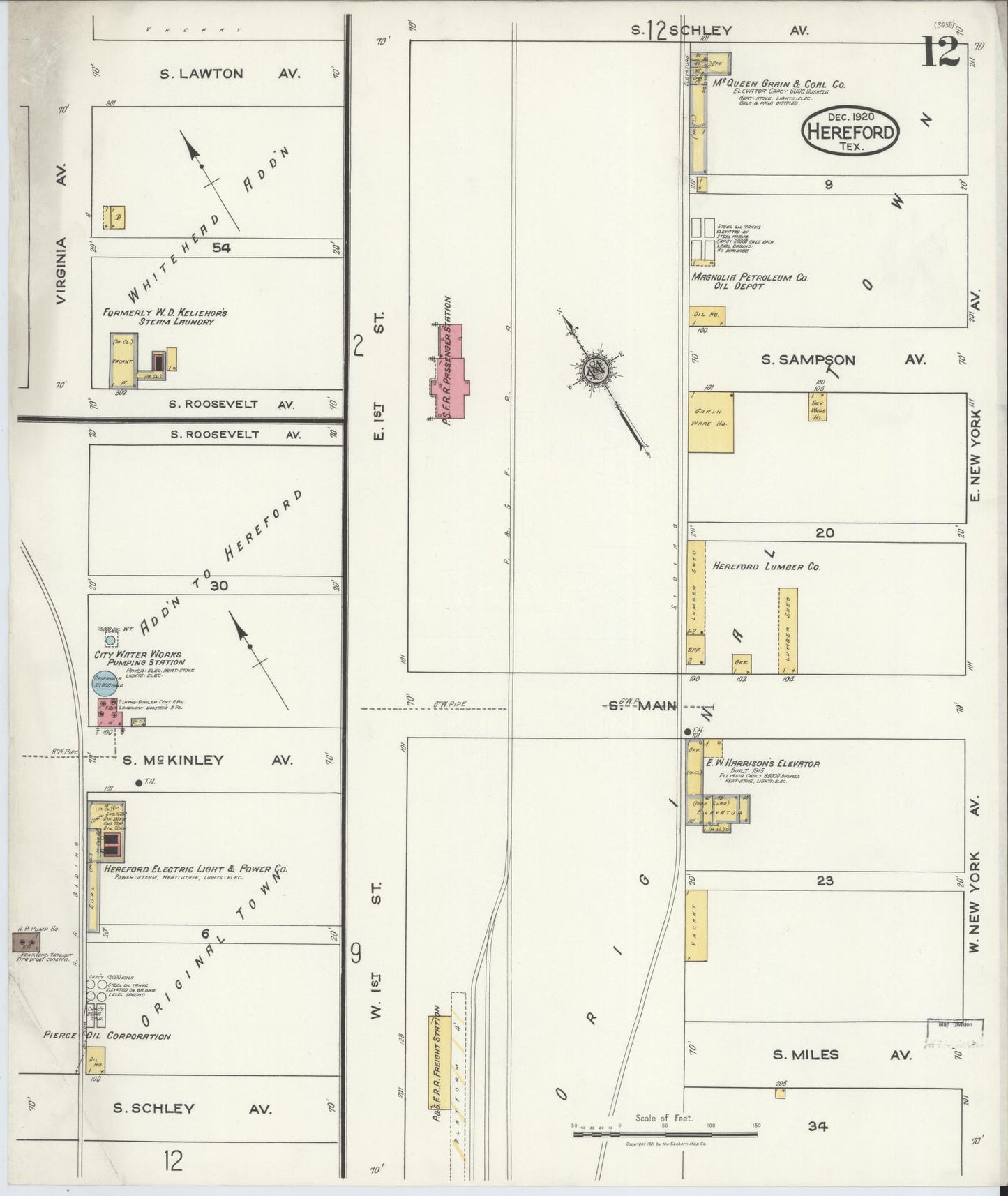 Sanborn Fire Insurance Map from Hereford, Deaf Smith County, Texas (1920), Sheet #0012 - Complete Map Set gallery image, historic Sanborn map, vintage wall art, Texas Texas