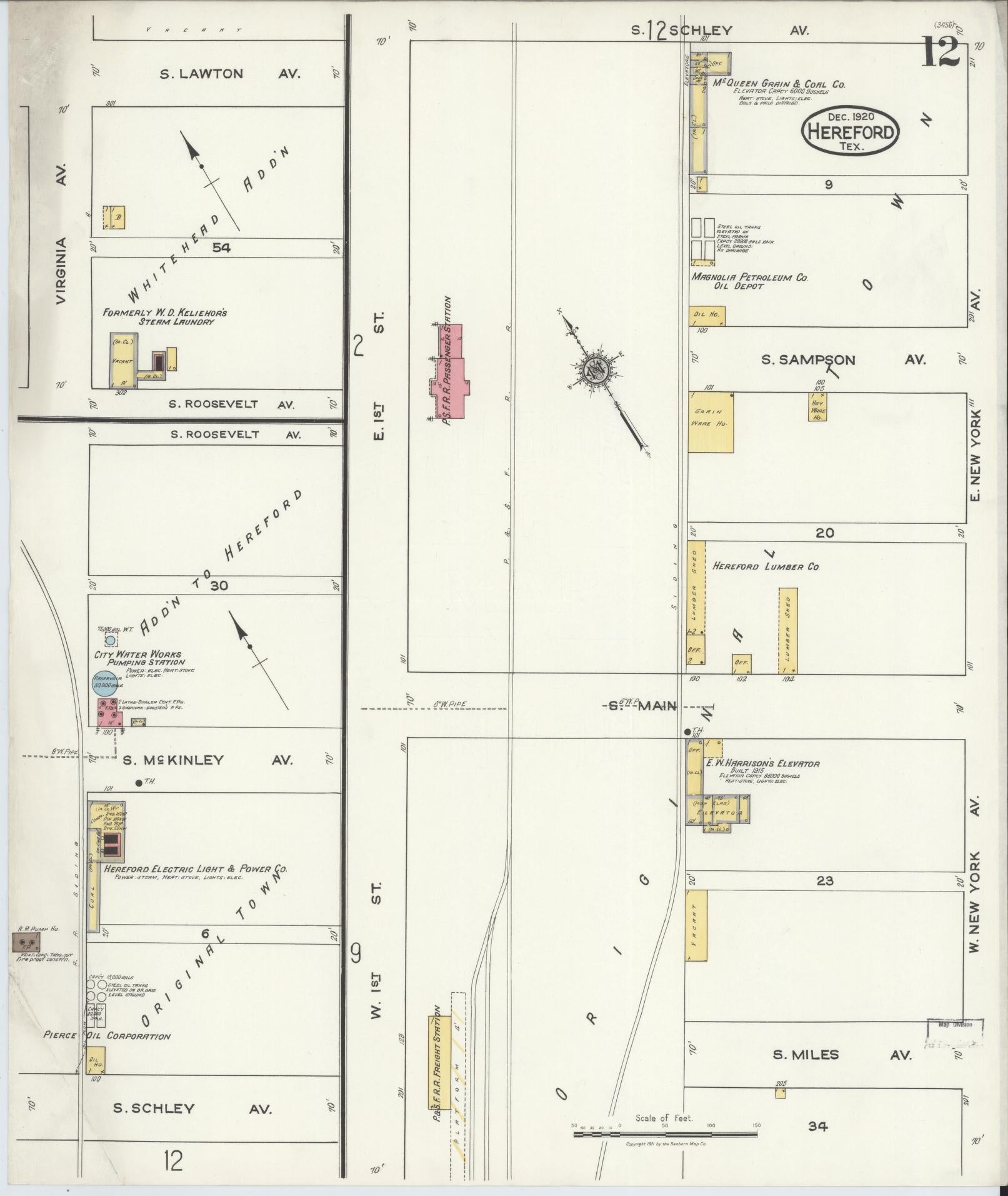 Sanborn Fire Insurance Map from Hereford, Deaf Smith County, Texas (1920), Sheet #0012 - Complete Map Set gallery image, historic Sanborn map, vintage wall art, Texas Texas