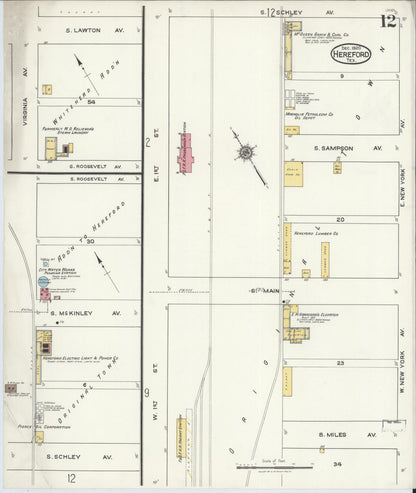 Sanborn Fire Insurance Map from Hereford, Deaf Smith County, Texas (1920), Sheet #0012 - Complete Map Set gallery image, historic Sanborn map, vintage wall art, Texas Texas