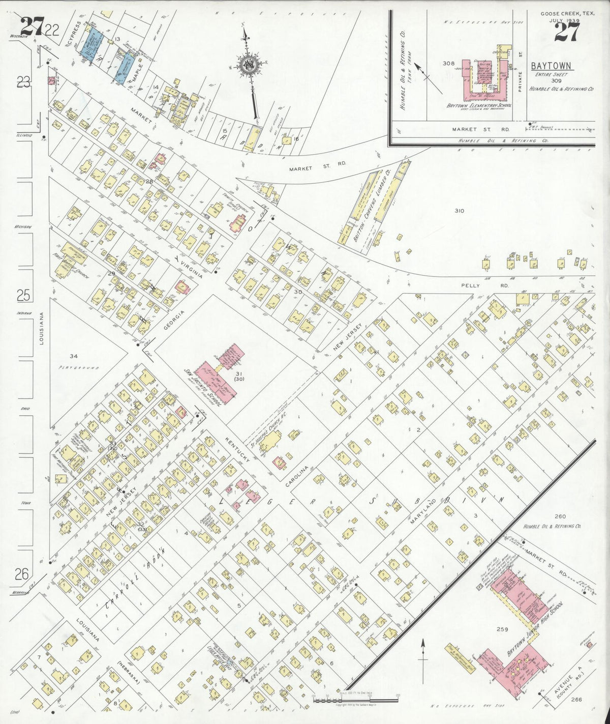 Sanborn Fire Insurance Map from Goose Creek, Harris County, Texas (1939), Sheet #0027 - Complete Map Set gallery image, historic Sanborn map, vintage wall art, Texas Texas