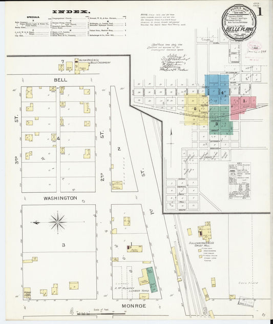 Sanborn Fire Insurance Map from Belle Plaine, Benton County, Iowa (1894), Sheet #0001 - Historic Sanborn Fire Insurance Map Print, vintage old map wall art